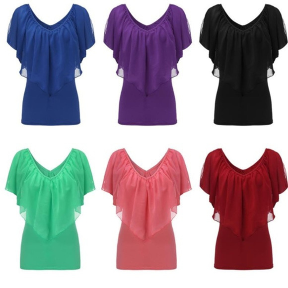 Blue Sleeveless Ruffle Off-Open-Cold-Shoulder Top - Picture 4 of 8